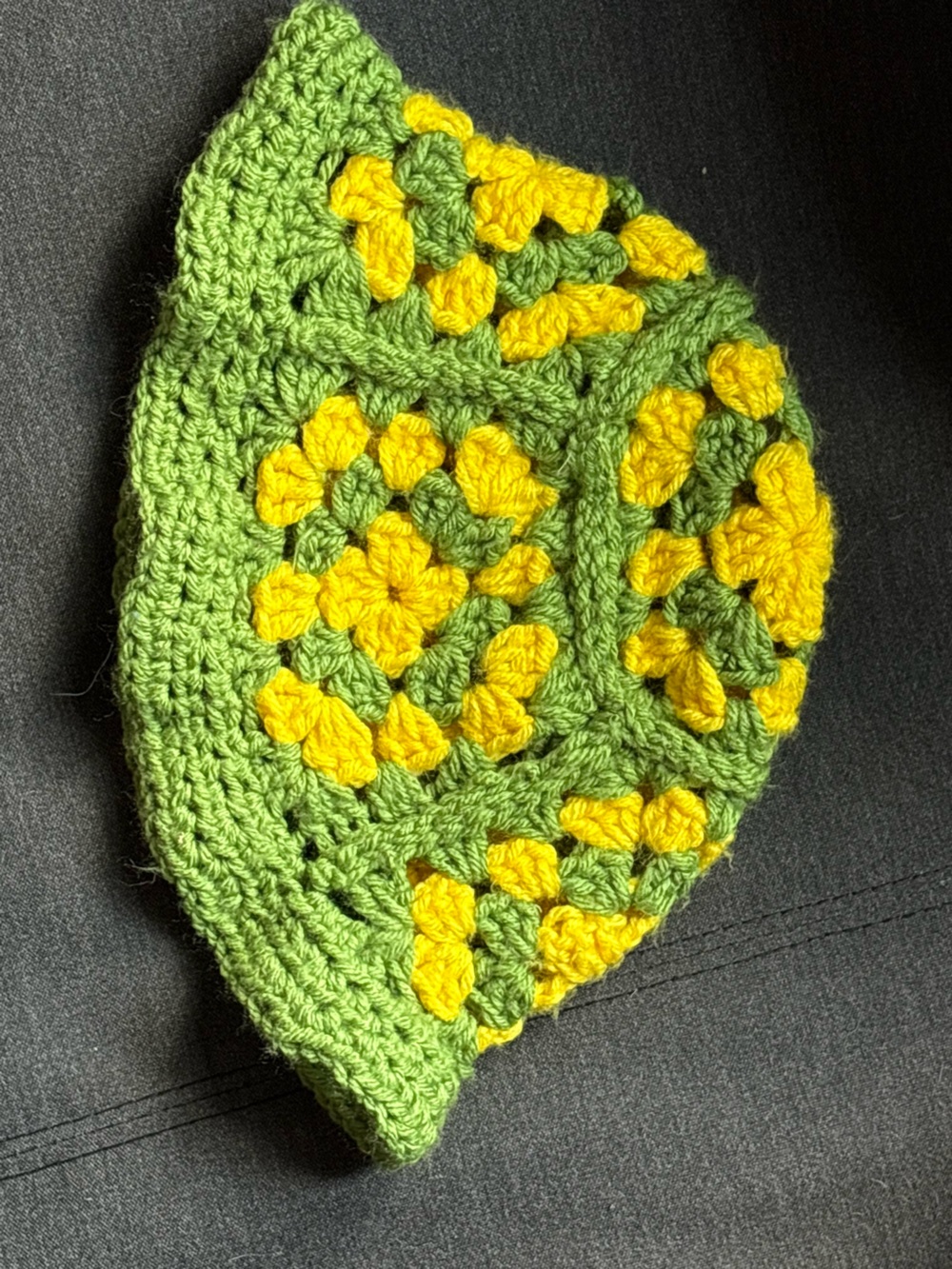 Hand-Crocheted Green and Yellow Floral bucket Hat